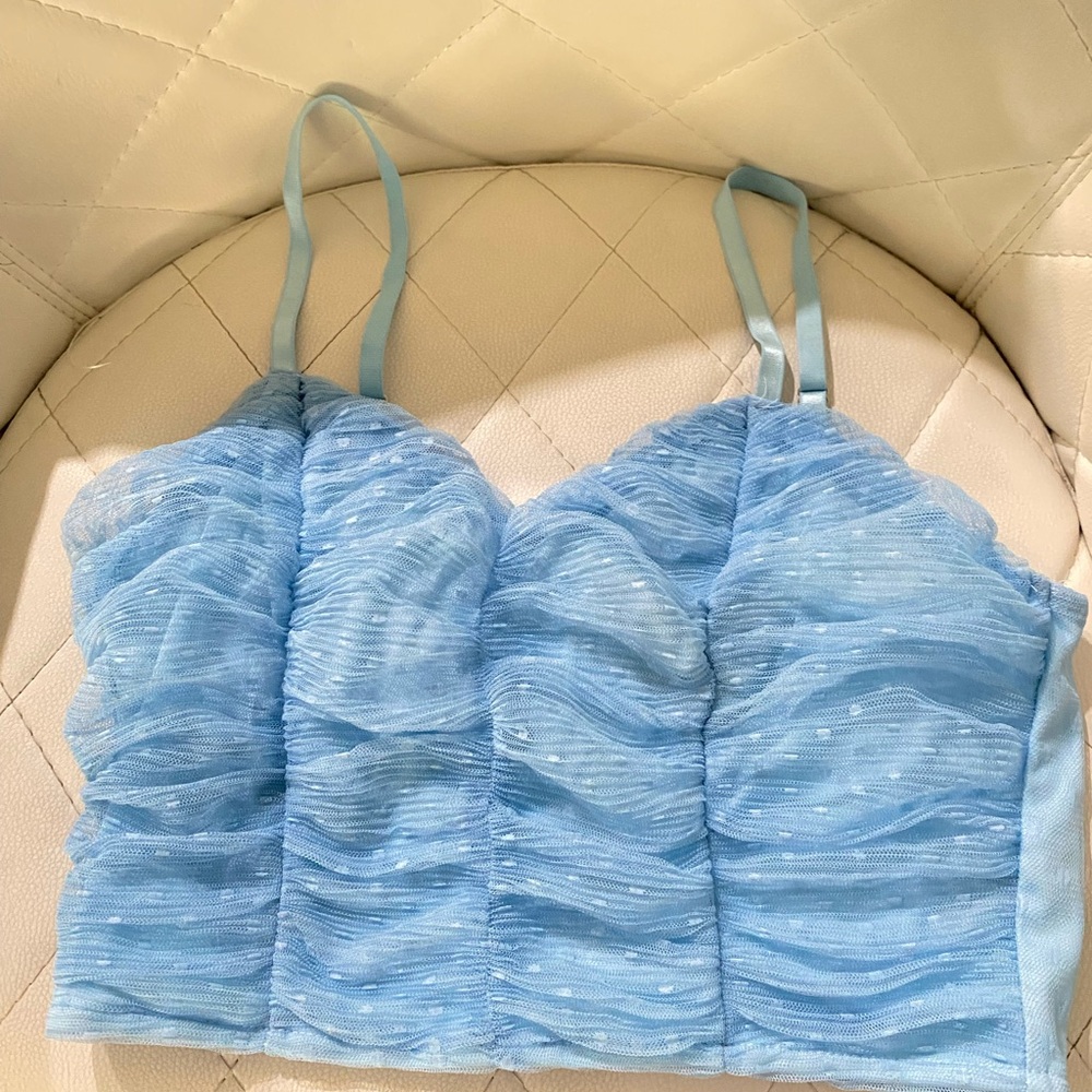 Blue Ruched Crop Top